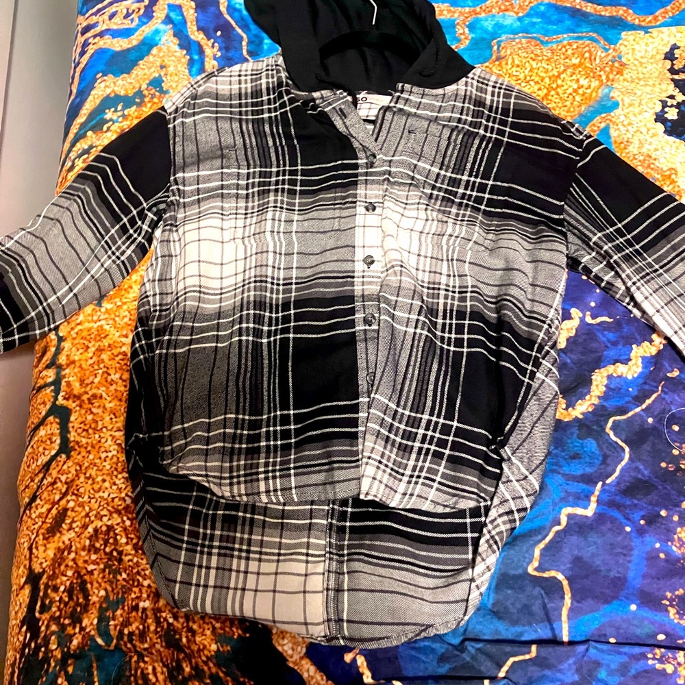 Black and white flannel hoodie